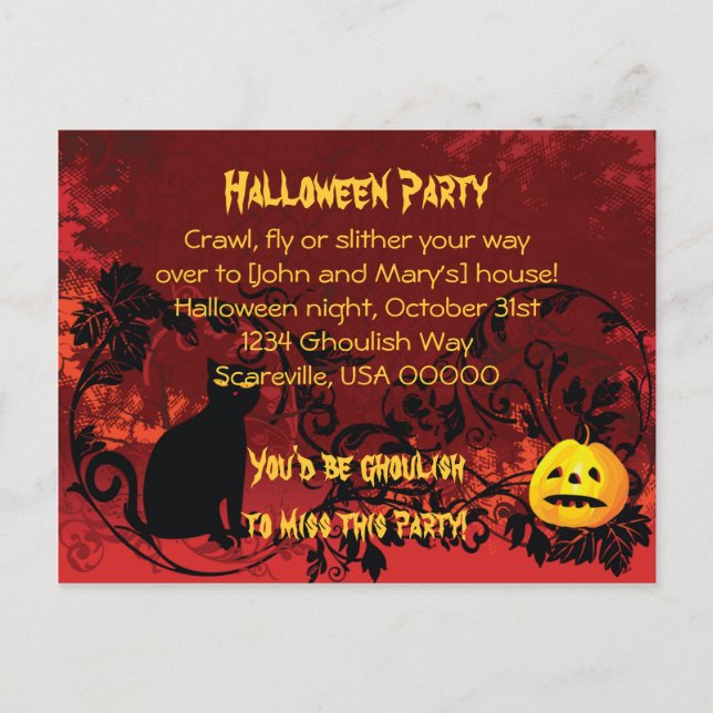 Evil Scary Black Cat Halloween Party Invitation (Front)