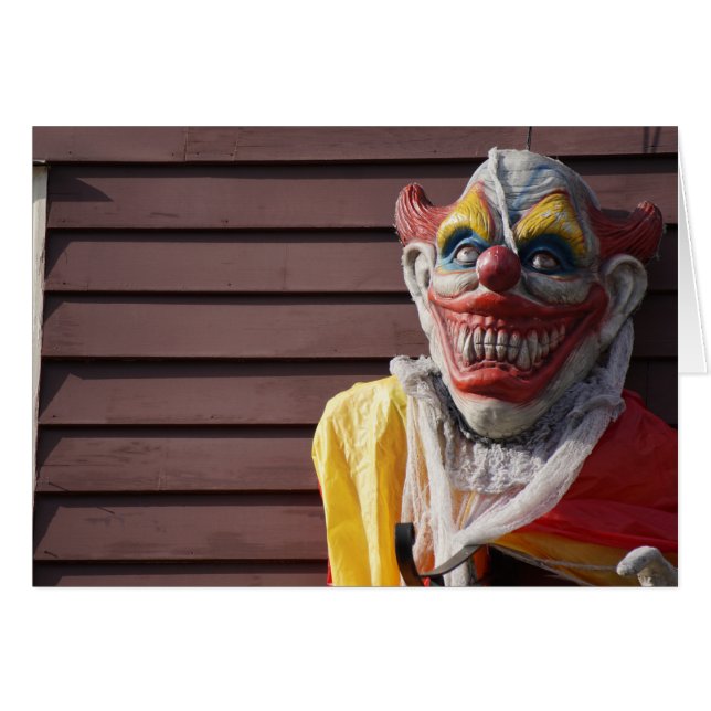 Evil scary clown happy halloween greeting card (Front Horizontal)