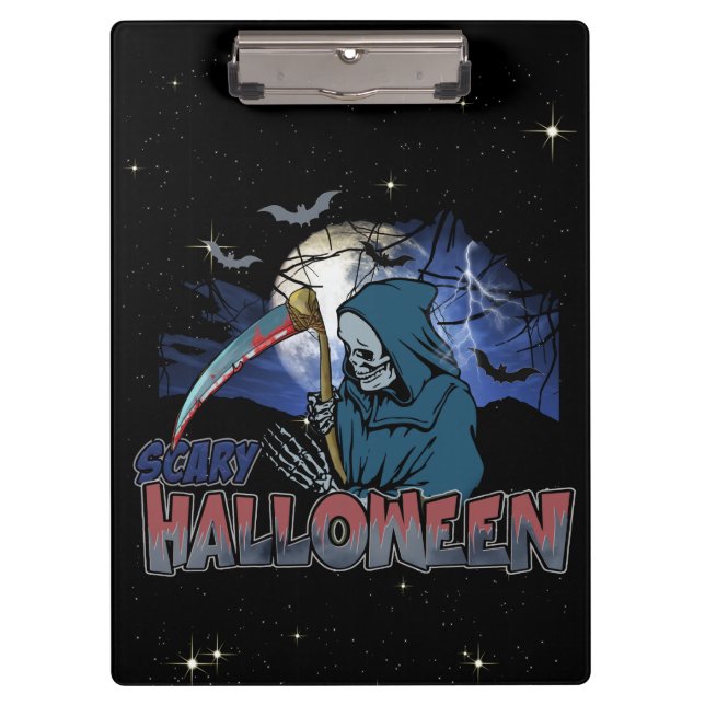 Evil Skeleton In Scary Dark Night Halloween Clipboard (Front)