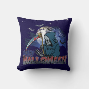 Evil Skeleton In Scary Dark Night Halloween Cushion