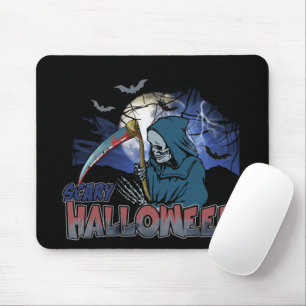 Evil Skeleton In Scary Dark Night Halloween Mouse Mat