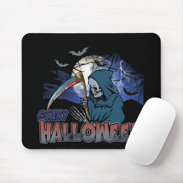 Evil Skeleton In Scary Dark Night Halloween Mouse Mat (With Mouse)