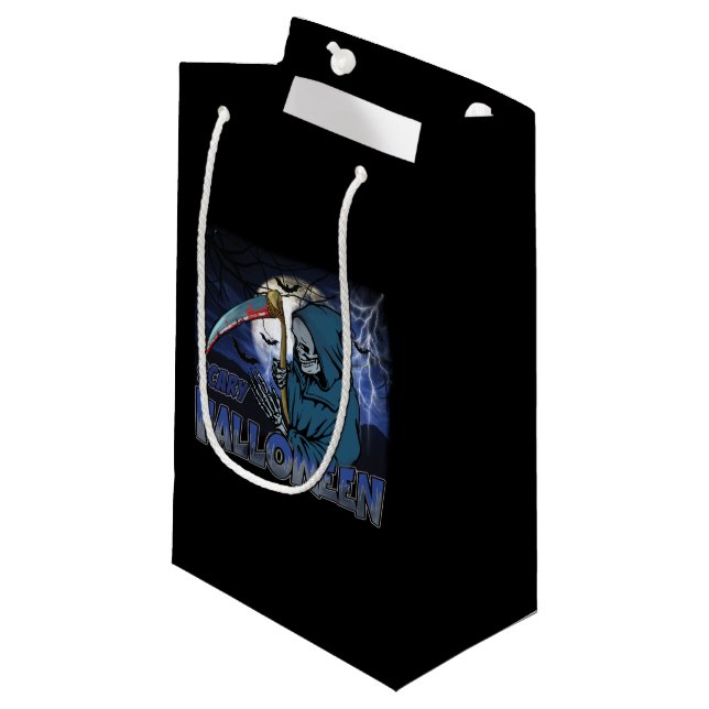 Evil Skeleton In Scary Dark Night Halloween Small Gift Bag (Front Angled)