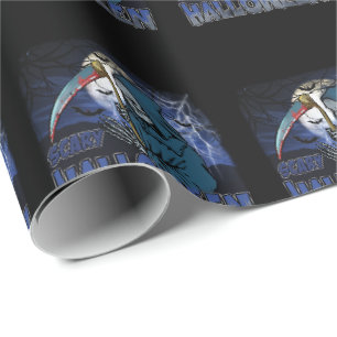 Evil Skeleton In Scary Dark Night Halloween Wrapping Paper