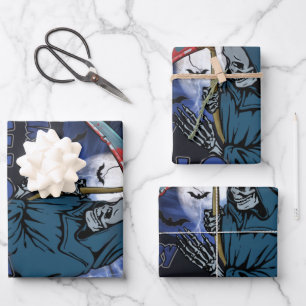Evil Skeleton In Scary Dark Night Halloween Wrapping Paper Sheet