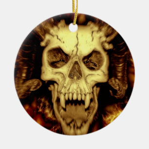 Evil skull ceramic tree decoration