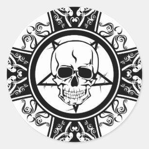Evil Skull on Cross / Dark / Emo Classic Round Sticker