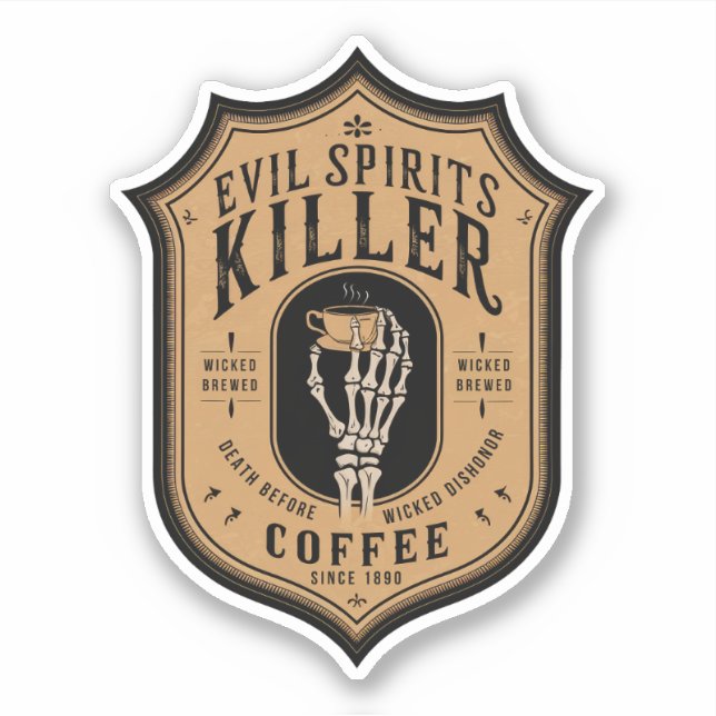 Evil Spirits Killer Coffee Label Sticker (Front)