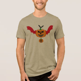 Evil Vampire Bat Pumpkin Jack O Lantern Halloween Tri-Blend Shirt