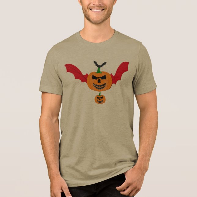 Evil Vampire Bat Pumpkin Jack O Lantern Halloween Tri-Blend Shirt (Front)