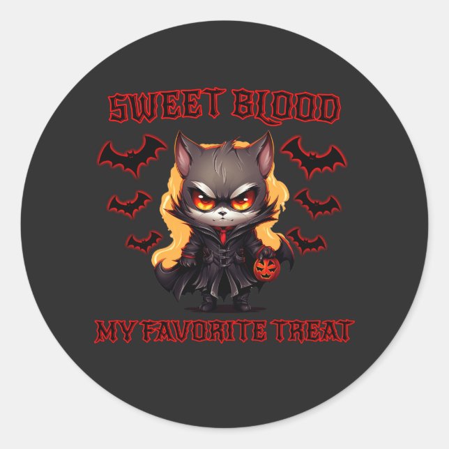 Evil Vampire Cat Halloween Pumpkin Bat Spooky Nigh Classic Round Sticker (Front)