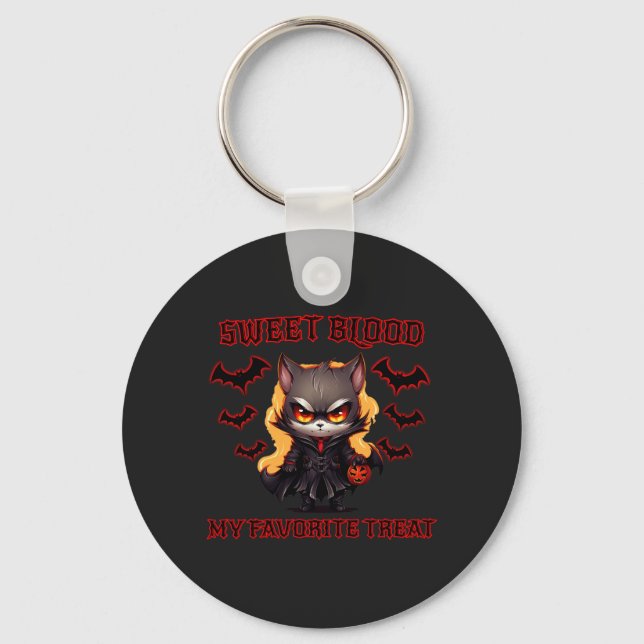Evil Vampire Cat Halloween Pumpkin Bat Spooky Nigh Key Ring (Front)