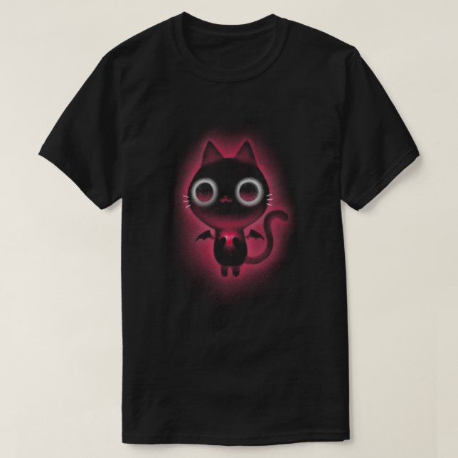 Evilhearted Black Cat Cute Glowing Kitty T-Shirt (Design Front)