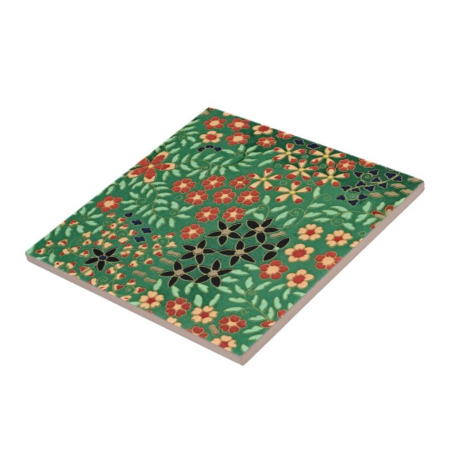 Evoke Serenity: Green Japanese Floral Tile (Side)