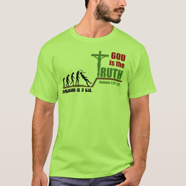 Evolution Is Lie. God Is The Truth T-Shirt - Light (Front)