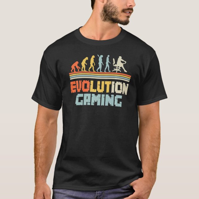 Evolution Of Gaming Video Games Player From Primat T-Shirt (Front)