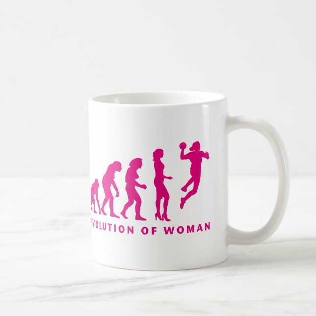 evolution of handball woman coffee mug (Right)