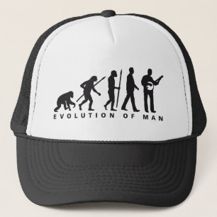 evolution of man banjo player trucker hat