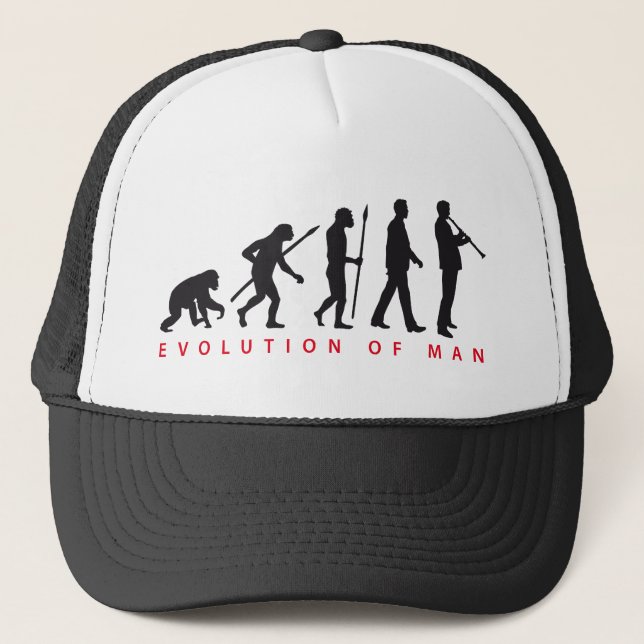 evolution of man clarinet player trucker hat (Front)