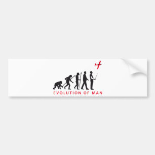 evolution of man controling model airplane bumper sticker