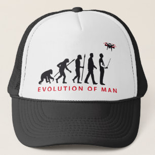evolution of man controlling trucker hat