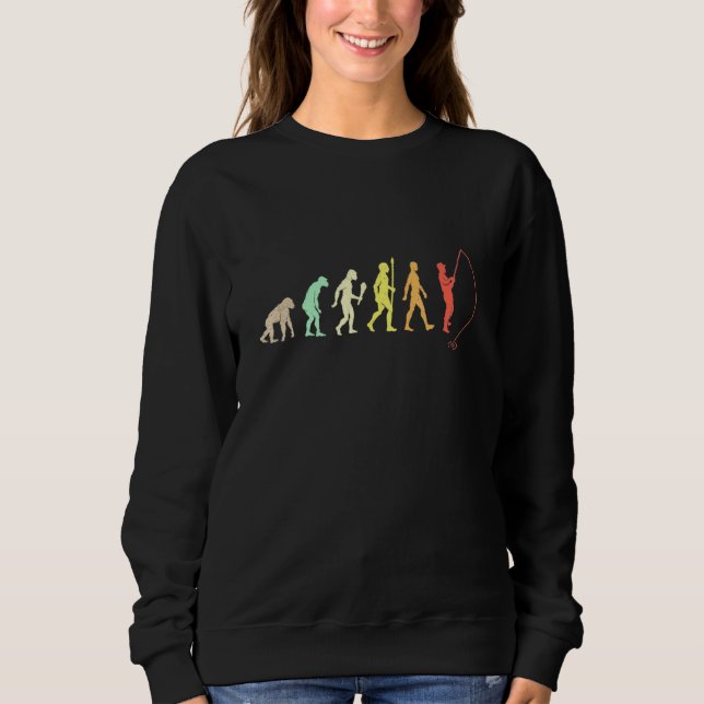 Evolution Of Man Fishing Fisherman Retro Vintage Sweatshirt (Front)