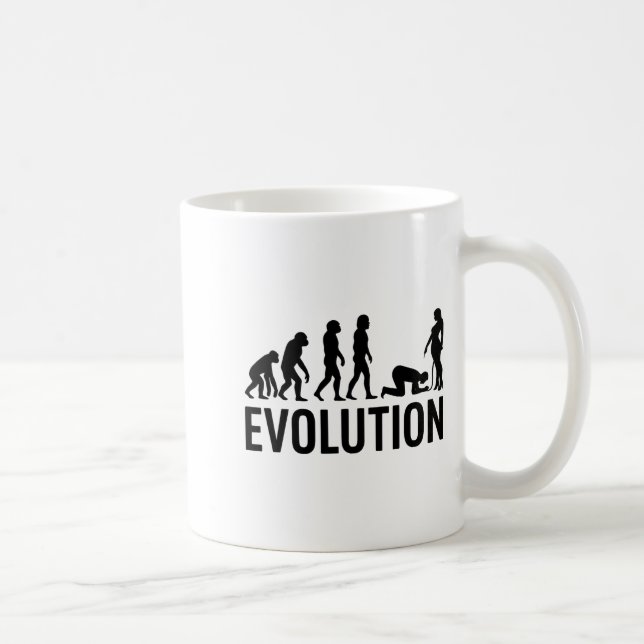 Evolution Of Man - Funny Man Kneeling Before A Y W Coffee Mug (Right)