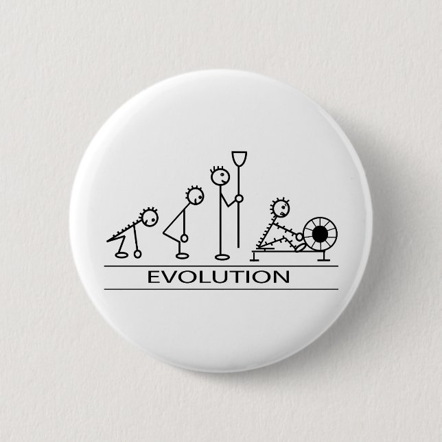 Evolution of man with rowing 6 cm round badge (Front)