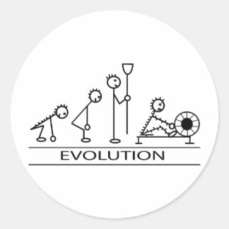 Evolution of man with rowing classic round sticker