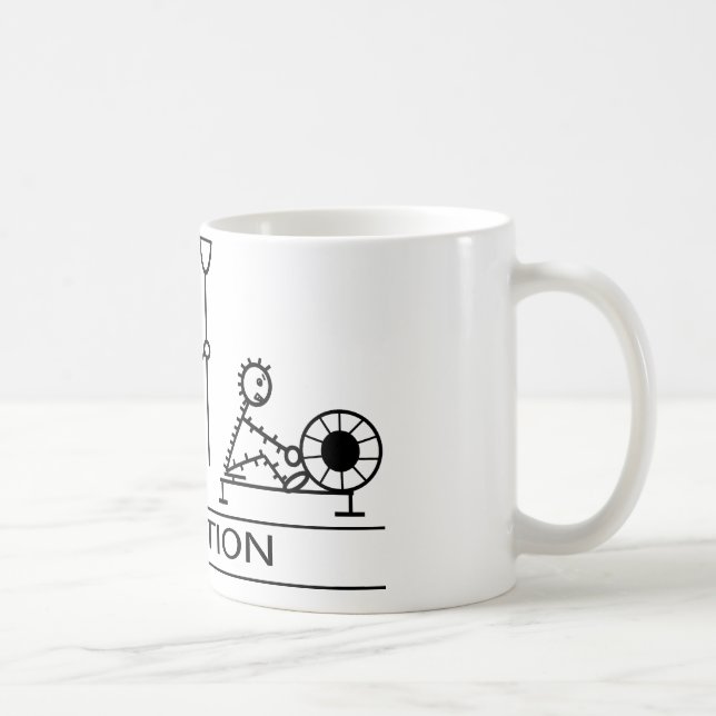 Evolution of man with rowing coffee mug (Right)