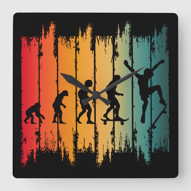 Evolution Of Skateboarding Skater Square Wall Clock (Front)