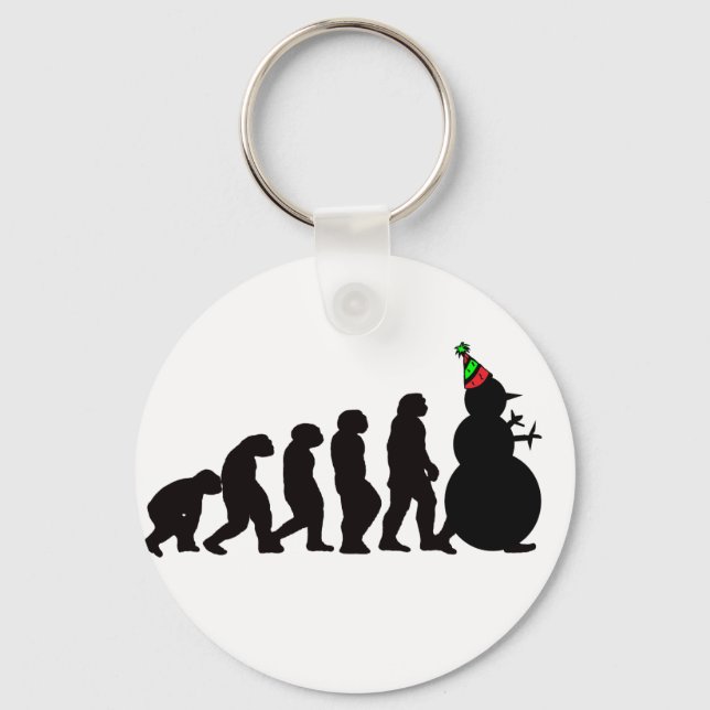 Evolution of Snowman, Fun Winter Apparel and Gifts Key Ring (Front)