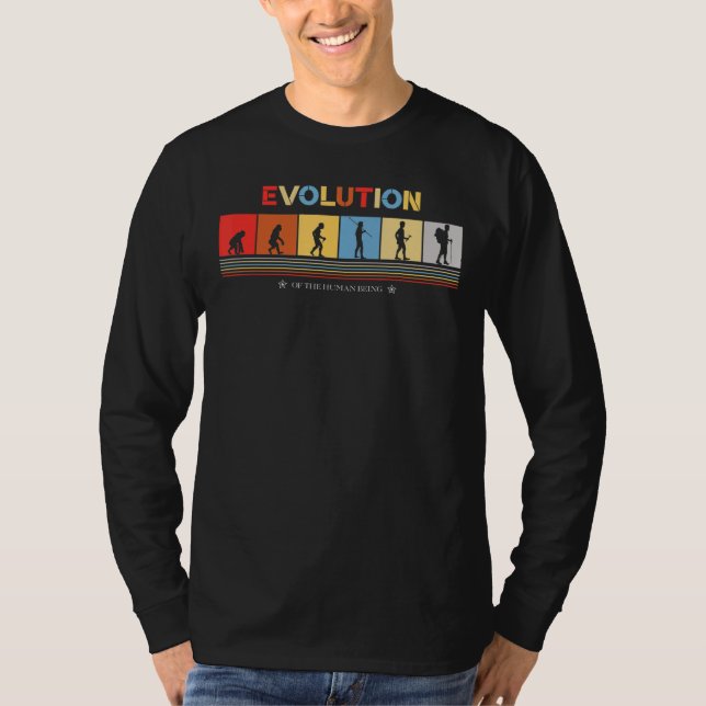 Evolution Of The Human Being Into A Hiker Retro 70 T-Shirt (Front)