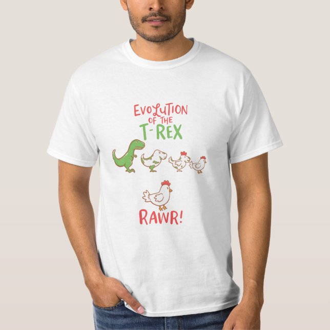 Evolution Of The T-Rex RAWR! Funny Dino Chicken T-Shirt (Front)