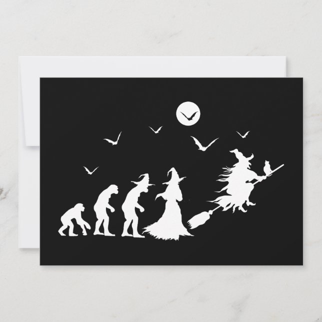 Evolution of witch on broom invitation (Front)