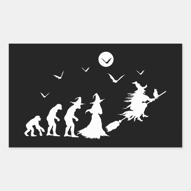 Evolution of witch on broom rectangular sticker (Front)