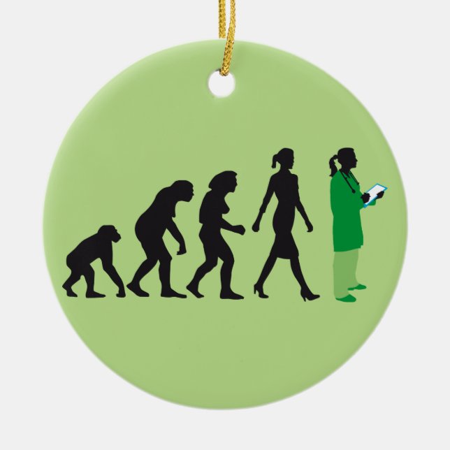 evolution of woman female doctor ceramic tree decoration (Front)