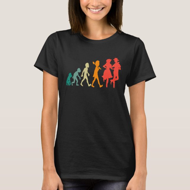 Evolution Square Dance Funny Retro T-Shirt (Front)