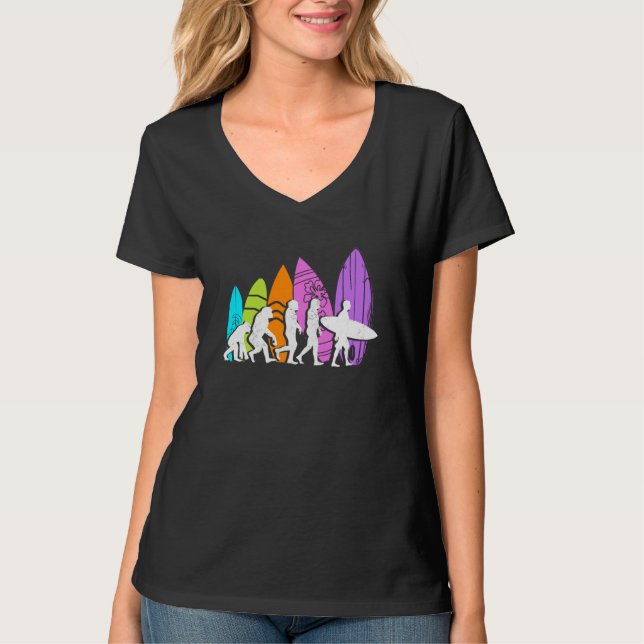 Evolution Surfer Ocean Waves Surfing Colorful Surf T-Shirt (Front)