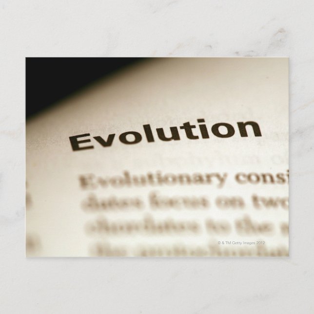 Evolution text on page postcard (Front)