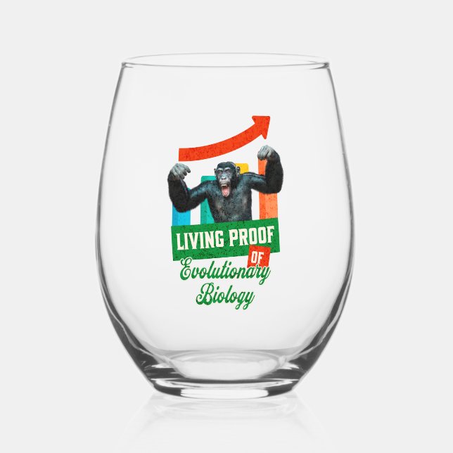 Evolutionary Biology Primate Humour Stemless Wine Glass (Front)