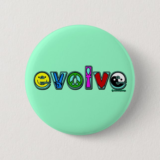 EVOLVE with Six Symbols of Peace and Progress 6 Cm Round Badge (Front)