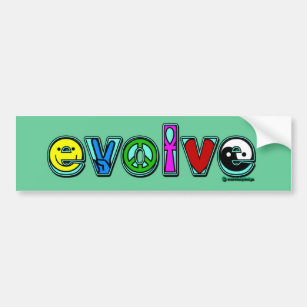EVOLVE with Six Symbols of Peace and Progress Bumper Sticker