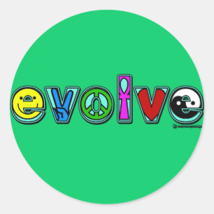 EVOLVE with Six Symbols of Peace and Progress Classic Round Sticker