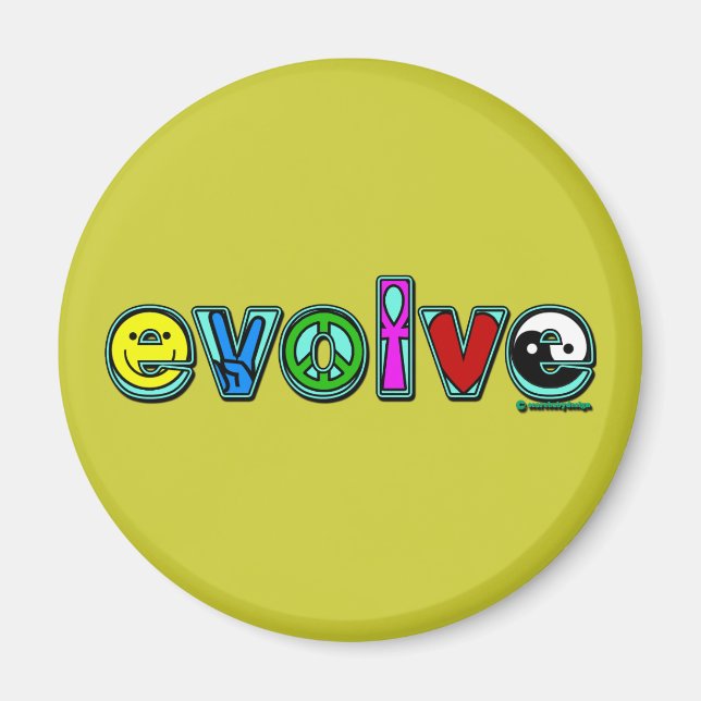 EVOLVE with Six Symbols of Peace and Progress Magnet (Front)