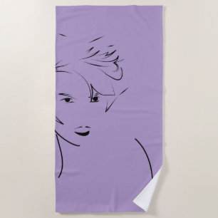 Evolved Black Line Art Stylised Female Touch Beach Towel