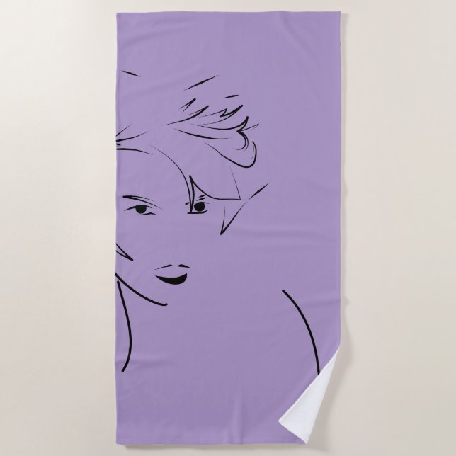 Evolved Black Line Art Stylised Female Touch Beach Towel (Front)