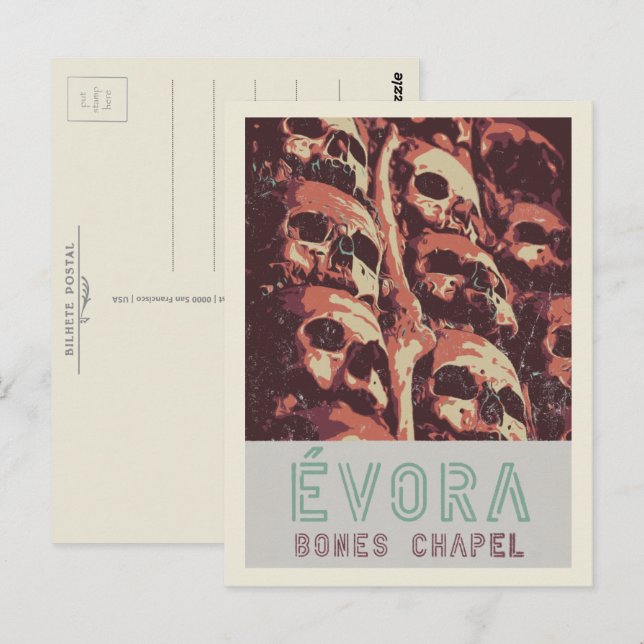 Evora Bones Chapel illustration Portugal Postcard (Front/Back)