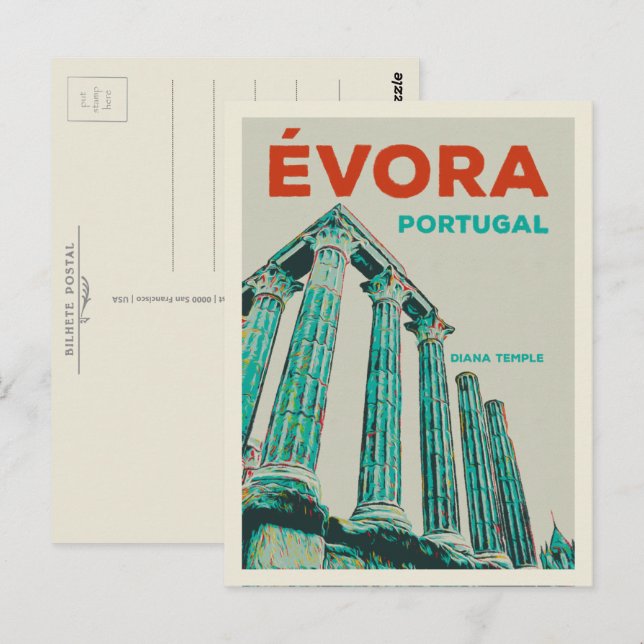 Evora Diana temple illustration Portugal Postcard (Front/Back)