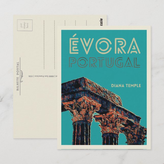 Evora Diana temple illustration Portugal Postcard (Front/Back)